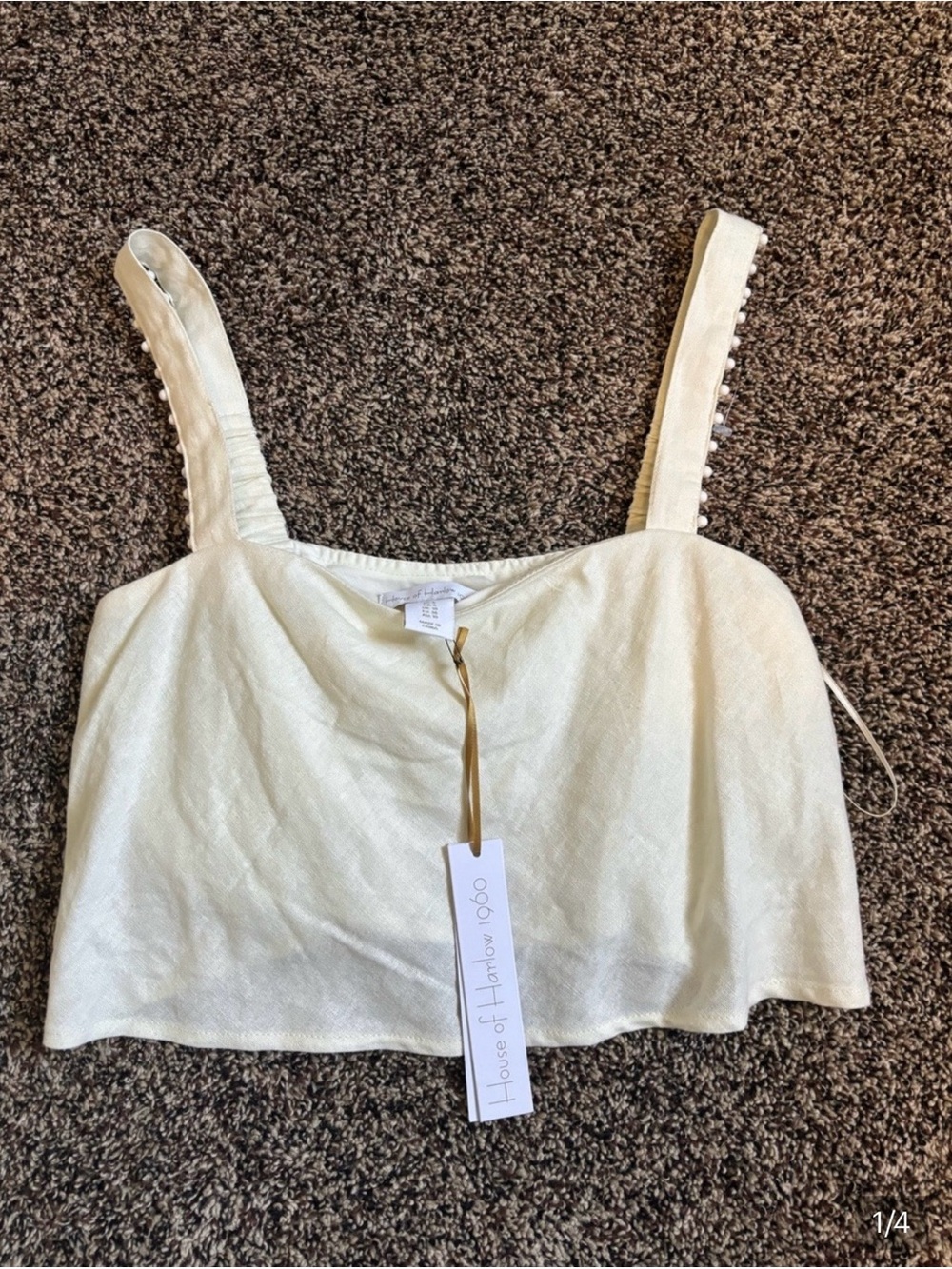 House of Harlow 1960 Cream Cropped Cami with Wide Straps